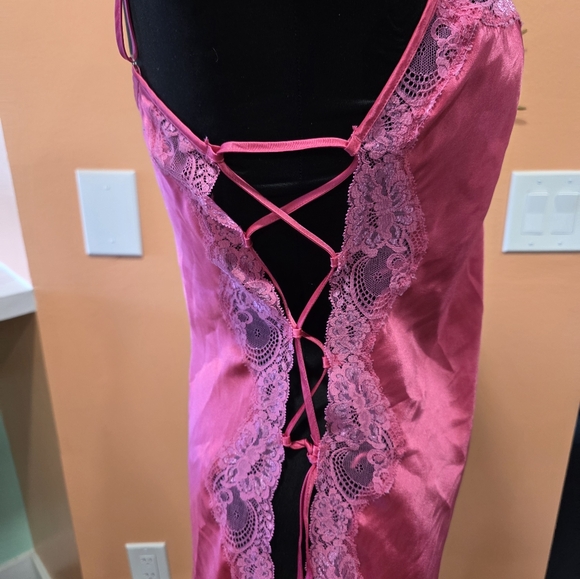 Vintage Y2K Pink Slip Dress Pink Lace Trim Chemise Satin Feminine Baddie 2000s - Picture 13 of 15